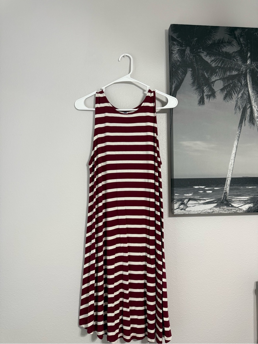 Old Navy Burgundy and White Striped Midi Dress
